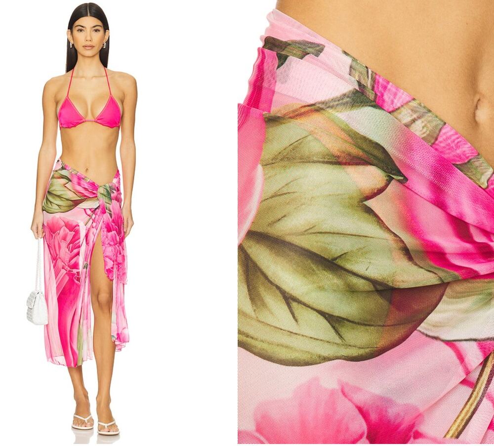 Agua Bendita Marine Mirage Sarong Cover up Floral Pareo Mesh One Size NWT